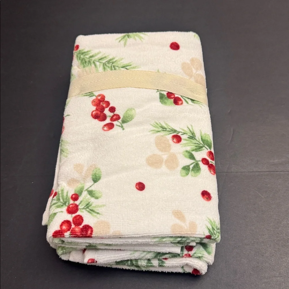 6pc LAURA ASHLEY Berry Bright Christmas Motif Bath Towel Set - 100% Cotton
